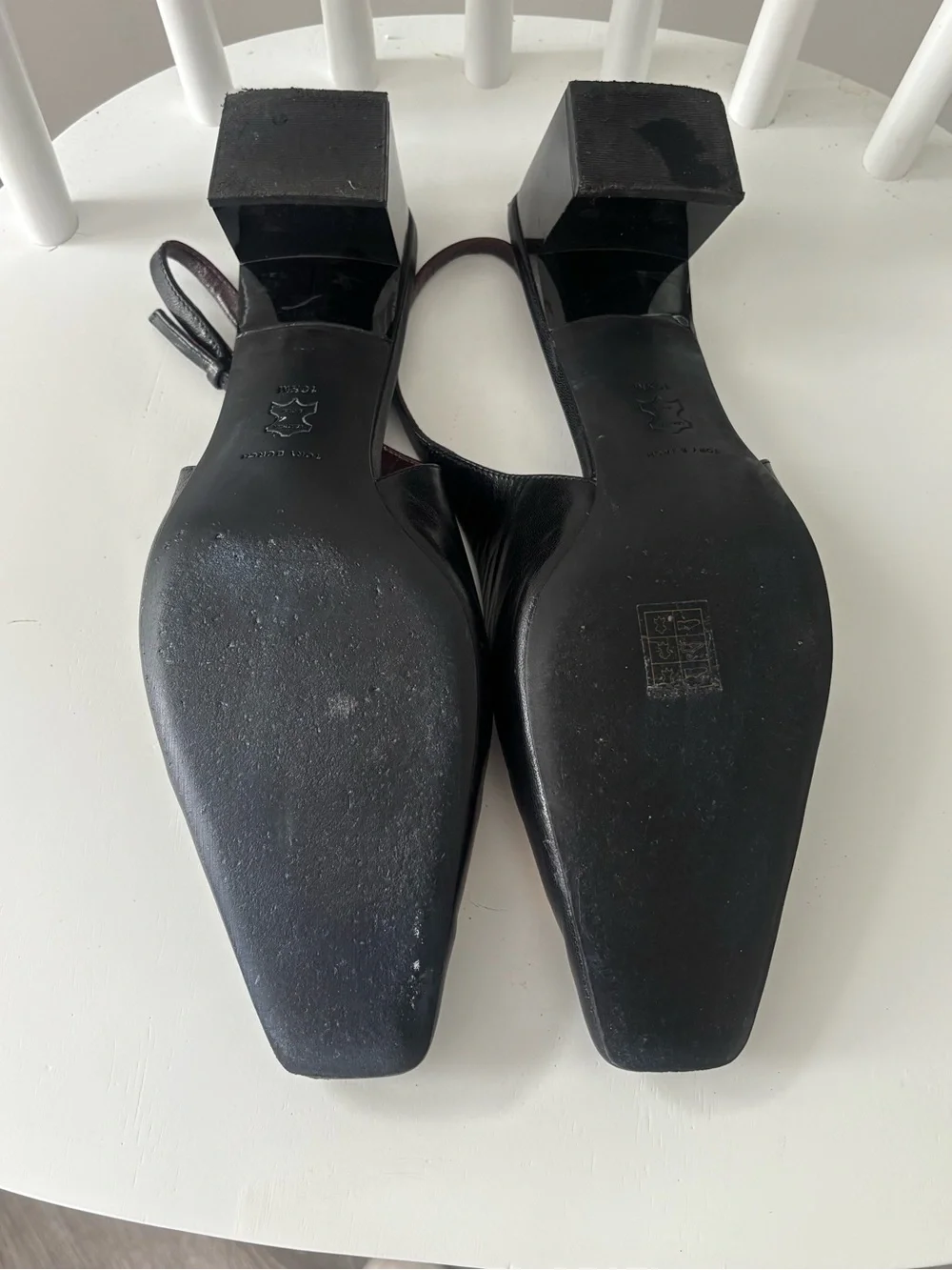 Tory Burch Black Leather Slingback Flats with Gold Logo Accent